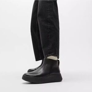 NIB FitFlop F-Mode Leather FlatForm Zip Ankle Boots Black Women's Size 9